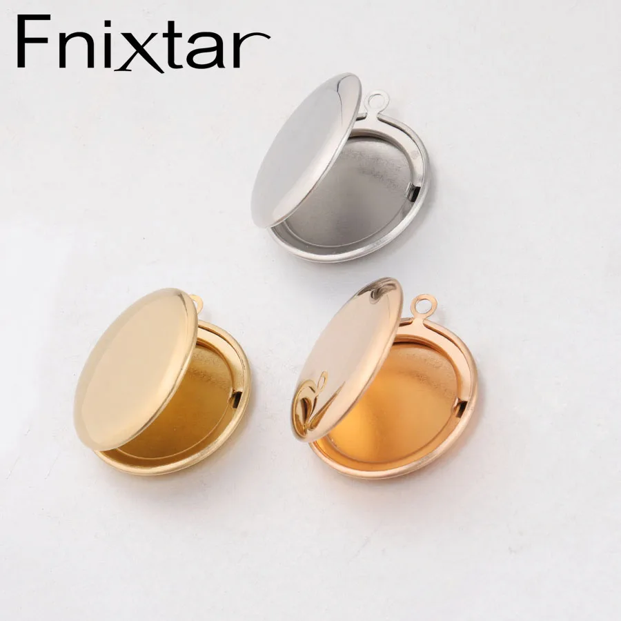 Fnixtar 20Pcs 30*27mm Mirror Polish Round Photo Locket Charms Stainless Steel Photo Picture Locket For DIY Jewelry Making