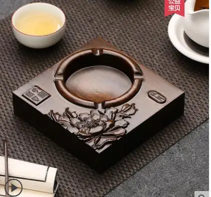 

Пепельница черного и черного цвета креативная домашняя китайская индивидуальная Ретро пепельница из массива дерева трендовая многофункциональная пепельница с крышкой