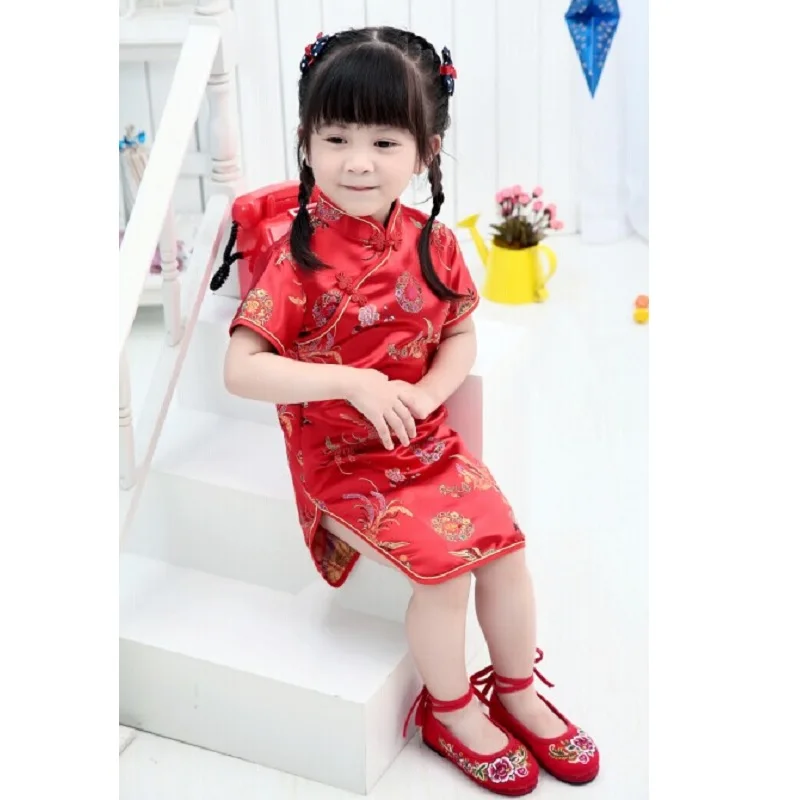 Peony Black Girl Fashion Dress New Year Gift Chinese Qipao For Young 2-16Years Vestidos Children Clothes Top Quality | Детская одежда и
