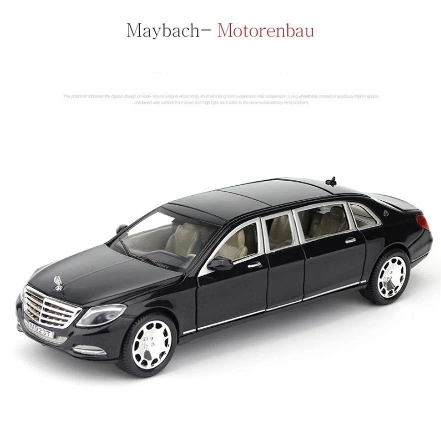 Горячая 1:24 Масштаб колеса литья под давлением автомобиль BENZ Maybach S600 металлическая модель с светильник и звуком вытяните назад игрушки коллекция для подарков - Цвет: Черный