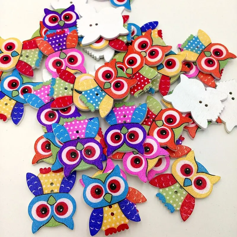 Деревянные пуговицы 35 мм мультяшная Сова для ручной работы Подарочная коробка