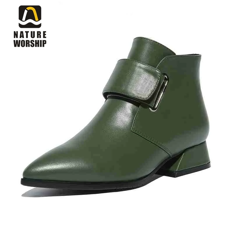 Женские ботильоны из натуральной кожи на квадратном каблуке с острым носком