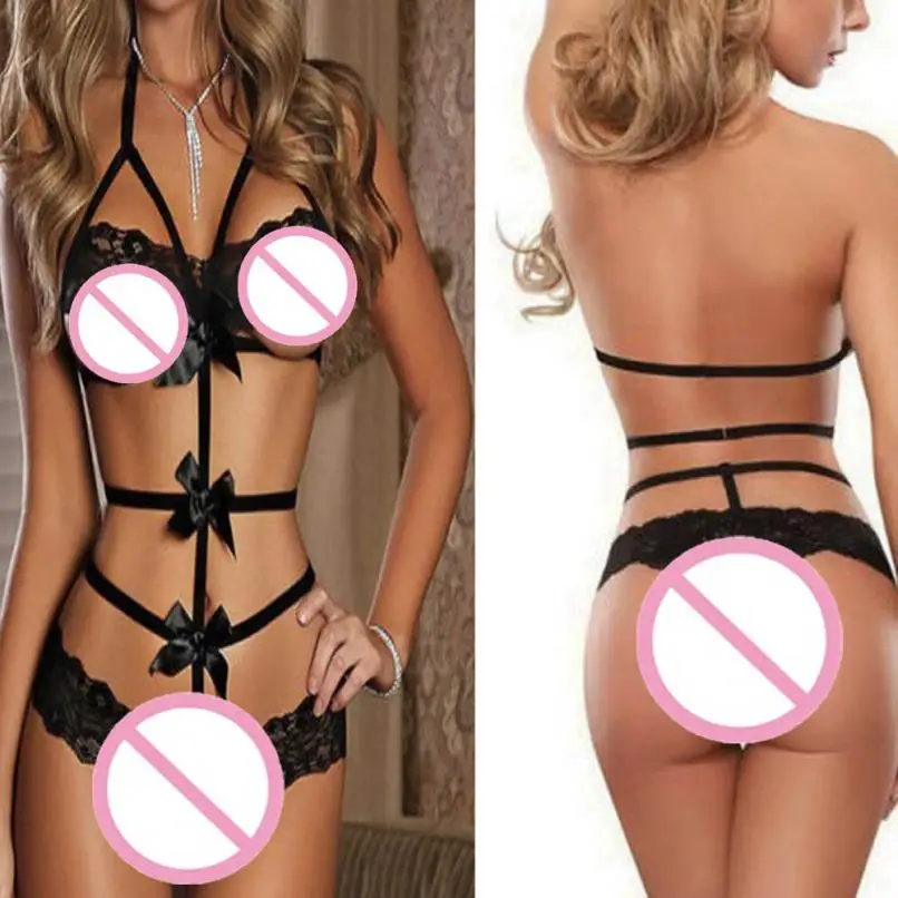 Женские наборы бюстгальтер+ трусы женское сексуальное белье Babydoll кружевное платье с бантом Ночное белье Стринги пижамы july20