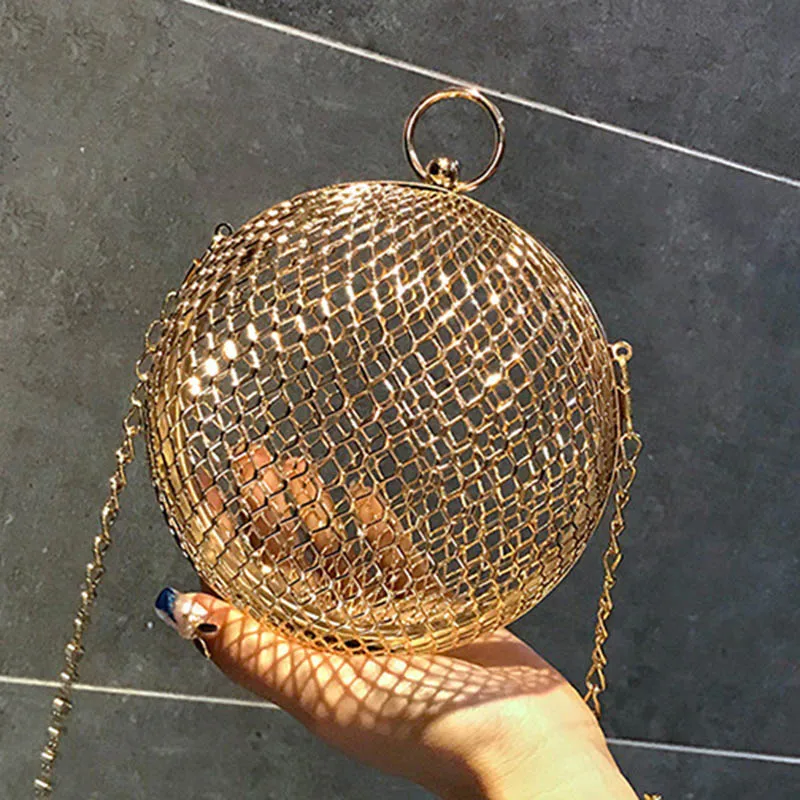 

Hot Selling Simple Women Shoulder Bag Alloy Hollow Out Metal Ball Handbag Crossbody Messenger Bags -B5