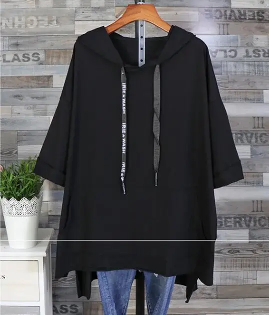 Женские весенне-летние топы, 5XL, женская одежда больших размеров, Свободная Женская одежда с коротким рукавом, свободная длинная Кепка, Длинные рубашки с рукавами «летучая мышь», пальто