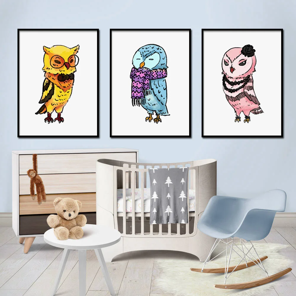 

Watercolor Owl Animals Nordic Posters and Prints Wall Art Canvas Painting Nursery Wall Pictures For Baby Kids Room Bedroom Decor
