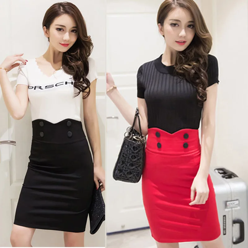 Женская юбка-карандаш на пуговицах с высокой талией однобортная эластичная