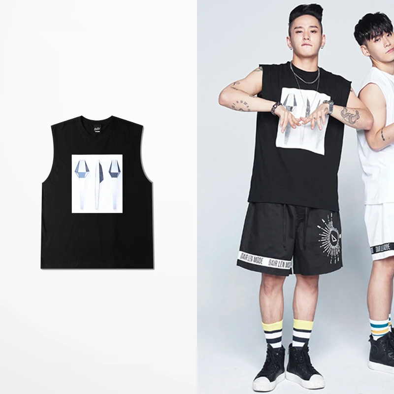 

Летняя новая Японская уличная мода, хлопковая футболка без рукавов в стиле хип-хоп, Мужская свободная футболка в стиле Харадзюку с принтом, ...