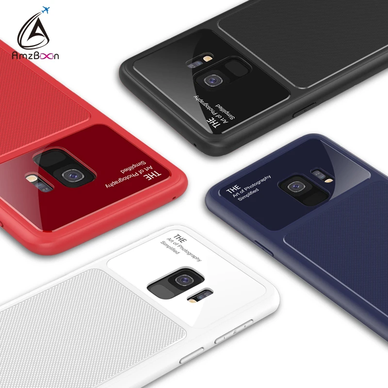 Amzboon Luxury TPU Back Glass Protector Cover Case For Samsung Galaxy S9 Plus Phone Anti-fingerprint Bag for Silicone Shell |