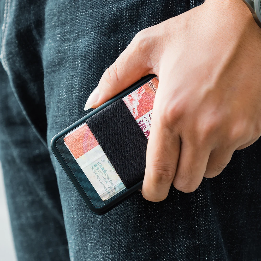NewBring держатель для карт RFID Блокировка раздвижные бумажник пластик карты деньги Чехол кошелек углерода волокно для муж