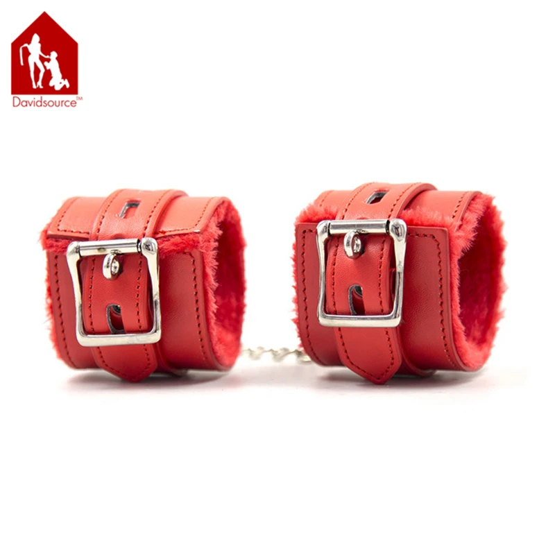 Davidsource Furry Leather Handcuffs With Adjustable Lockable Belt &amp Chain Hook Wrist Cuff Fetish Wear Bondage Sex Toys | Красота и