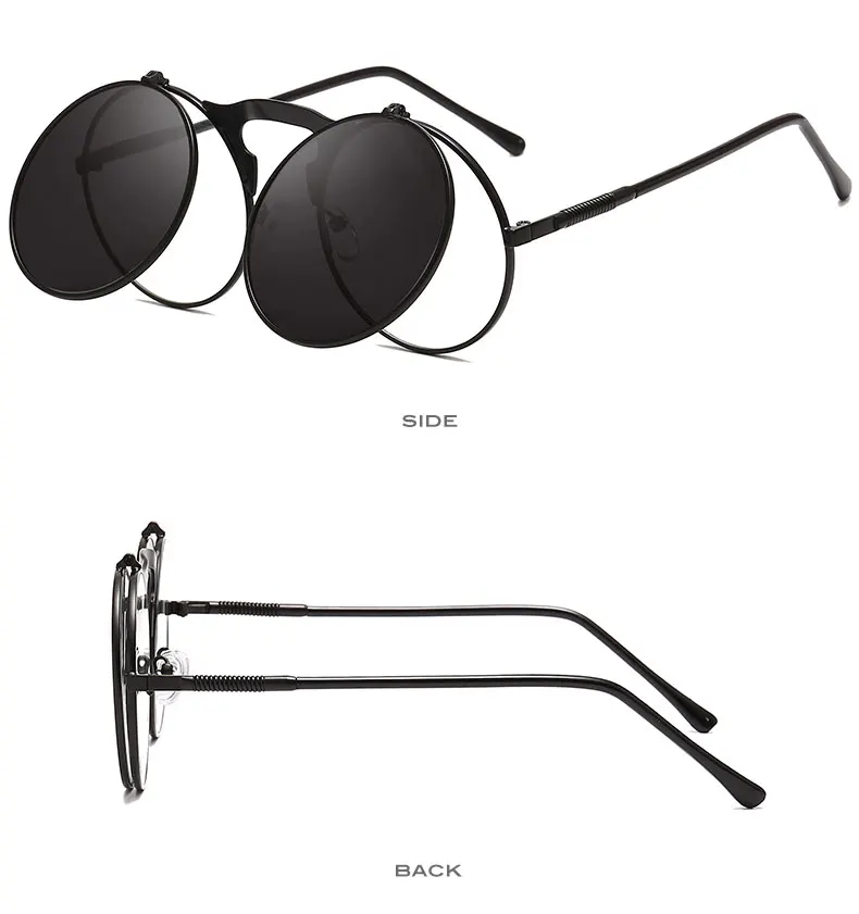 Steampunk Sunglasses Round Metal Sunglass Women Style Retro Flip Circular Double Metal Sun Glasses Men