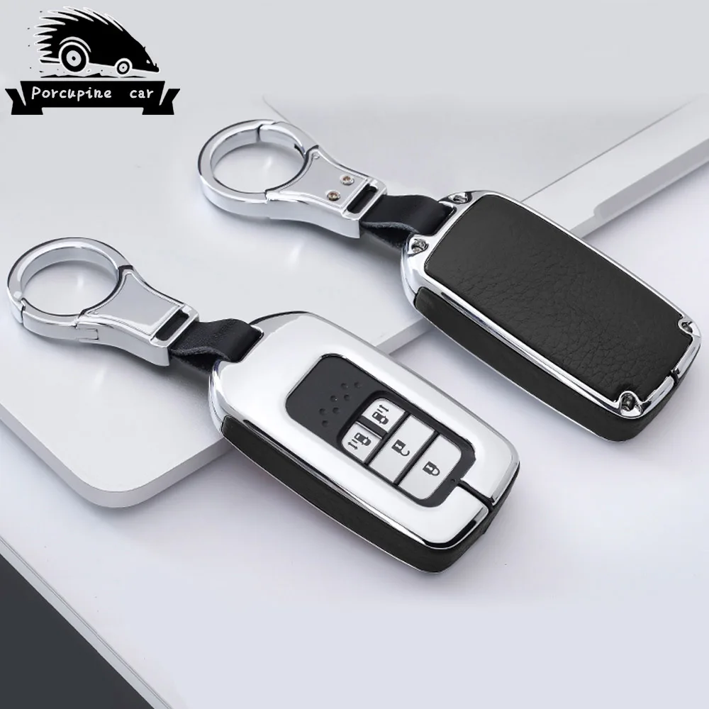Silver Black Кожаный чехол для ключей из цинкового сплава с дистанционным управлением для Honda Civic Accord подходит для CRV crosxrv Crosstour HRV Jazz - Название цвета: Silver Black