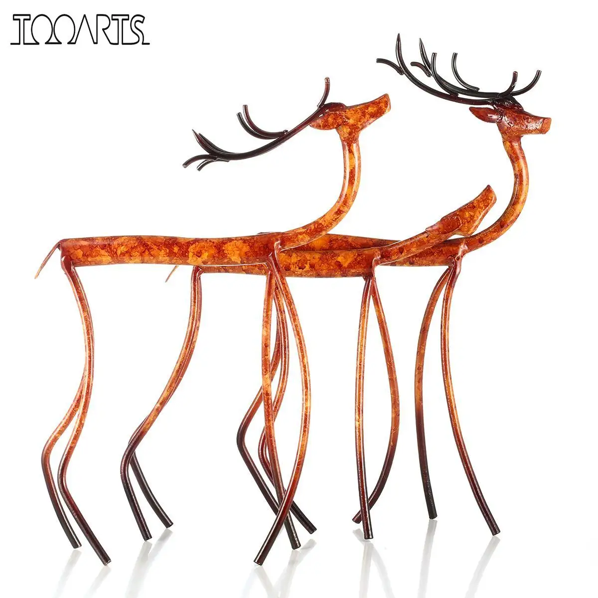 

Tooarts Mom&Child/Raise HeadMoose Iron Figurine Home Decoration Crafts Metal Animal Figurine Craft Gift For Home Office