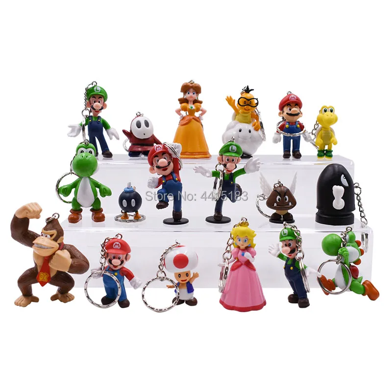 18 шт./лот аниме Super Mario Bros брелок персик Ослик Конг Йоши Луиджи Жаба ПВХ фигурка кукла Коллекционная модель игрушки
