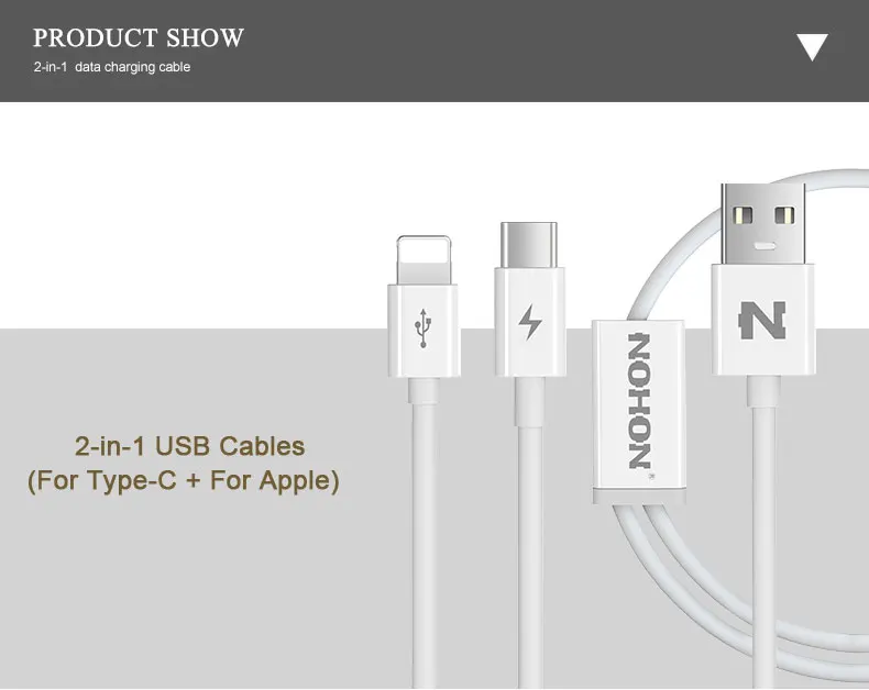 NOHON 2 в 1 USB кабель 8Pin type C Micro для iPhone 7 6 6S Plus iPad iPod для samsung lenovo Nokia LG Android USB провод