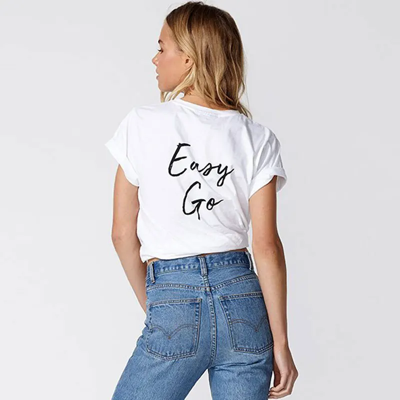 WLLW Для женщин шею короткий рукав письмо Модные принты Повседневное Топ