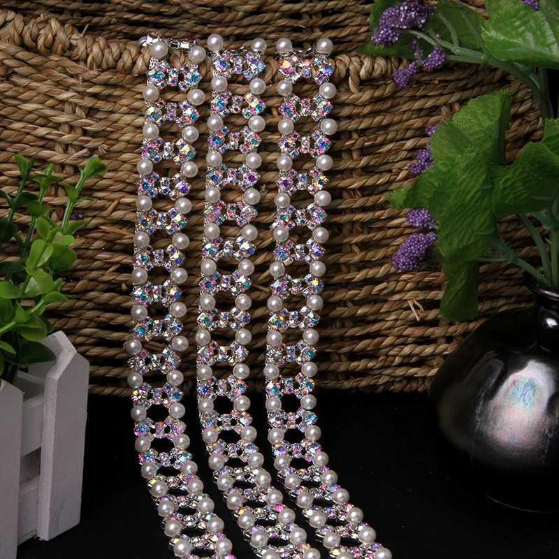 1 ярд 2 см лента серебро золото хрусталь стразы жемчужная цепочка планки ручные