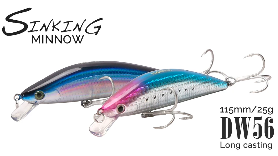 TSURINOYA 5 шт. Тонущая наживка DW56 115 мм 25 г морская наживка длинное литье искусственная приманка для морской рыбалки бас гольян приманка