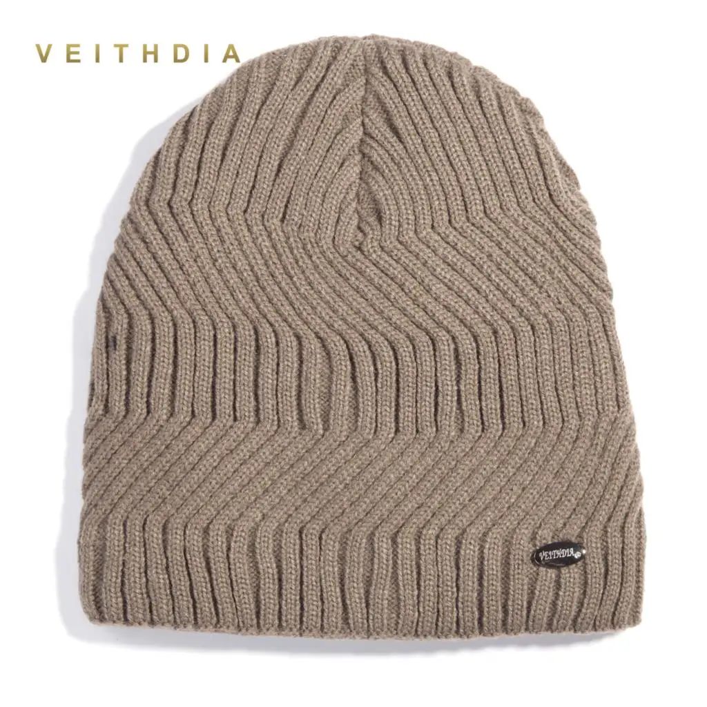 VEITHDIA Мужская зимняя шапка Skullies шапки бини вязаные плюс бархатные Лоскутные