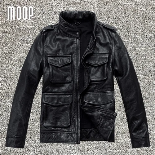 Куртка из натуральной кожи, Черная мужская кожаная байкерская куртка, chaqueta moto hombre veste cuir homme cappotto LT1194 - Цвет: Black per pic