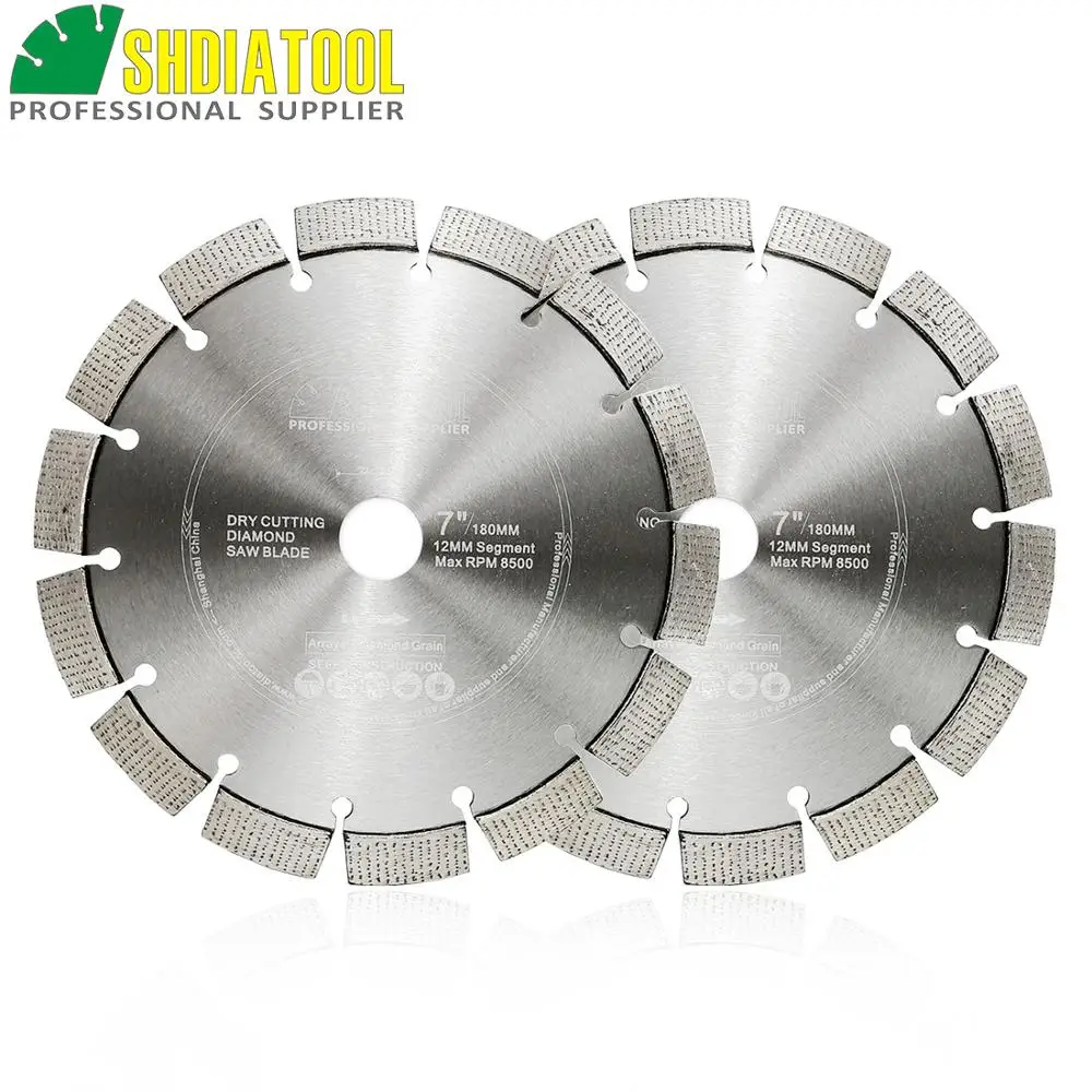 SHDIATOOL 2pcs 7inch/180mm Laser Welded Arrayed Diamond Blade Cutting Disc Saw Blade Hard Material Diamond Wheel Bore 22.23MM