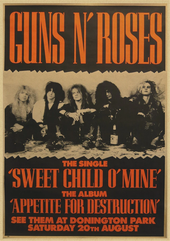 Guns N Roses рок-музыка плакаты винтажный плакат на стену стикер домашний декор крафт-бумага постер для бара/кафе - Цвет: Светло-серый