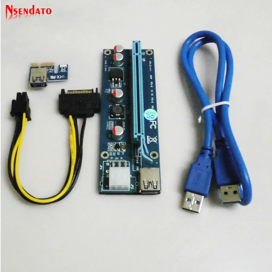 Riser Card Extender SATA PCI-E 1X To 16X Express with LED Lights USB3.0 Cable 15 Pin to 6 | Компьютеры и офис