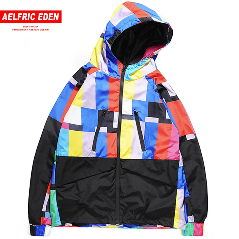 Разноцветная куртка с капюшоном в стиле пэчворк Мужская Повседневная ветровка