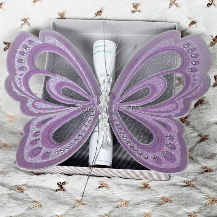 HI2053 искусственная бабочка свадебное приглашение свиток с коробкой|invitations