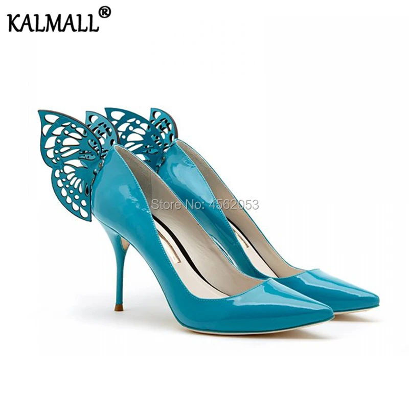 KALMALL/модные тонкие туфли Цвет черный серебристый синий лодочки из лакированной