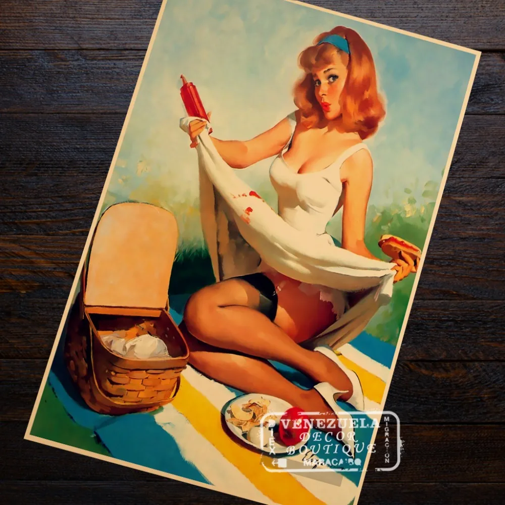 Пикника кетчуп сексуальный Pin Up девушка поп-арт агитация Ретро Винтаж Плакат из