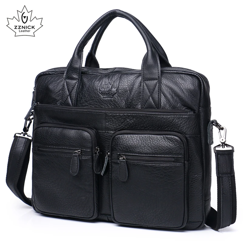 Men's Briefcase Tote Genuine leather men messenger bags travel laptop bag business Leather shoulder laptop bag men bag ZZNICK