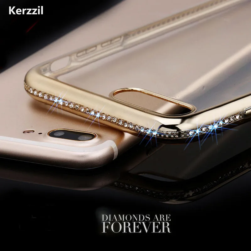 Роскошный чехол с золотыми и розовыми блестками стразами для iPhone 7 6 6S Plus мягкий