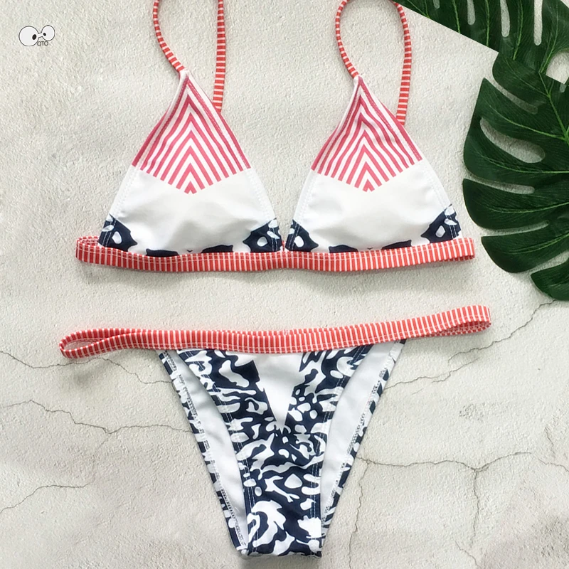 Полосатые бикини женский купальник 2018 купальный костюм с лямкой на шее брендовая
