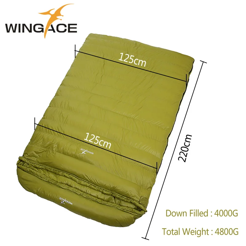 Green 4000G WINGACE заполнить 1000 г 2000 3000 г 4000 г гусиный пух пара двойной спальный мешок для кемпинга на открытом воздухе конверт мода для взрослых; зимние спальные мешки - Цвет: Green 4000G