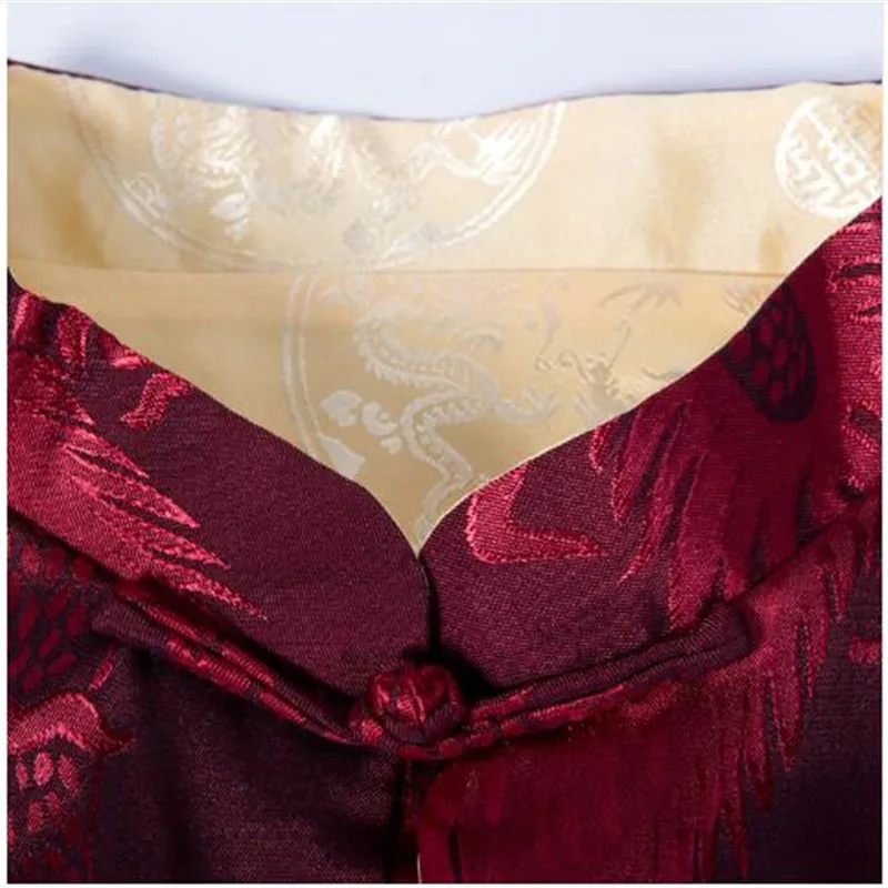 Бордовый золотой китайский Для мужчин Реверсивный пальто шелковый атлас куртка