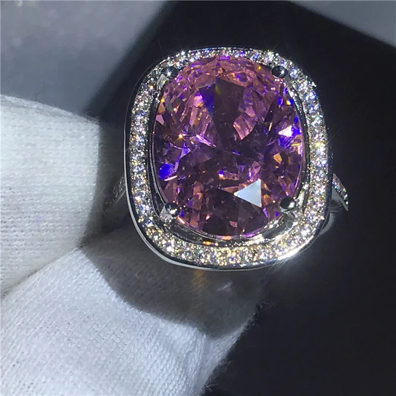 Модные ювелирные изделия женские юбилейные кольца овальной огранки 10ct розовый AAAAA Циркон Cz Белое Золото Заполненные Обручальное кольцо для женщин Свадебные - Цвет основного камня: Pink