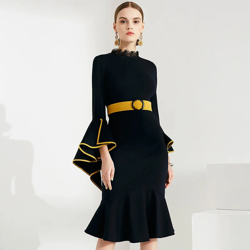 Новый Bodycon Для женщин модные платья 2018 Лето карьера нерегулярные Flare рукавом