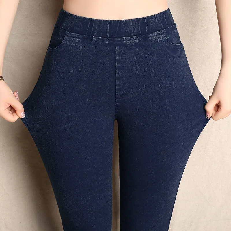 Женские джинсовые брюки размера плюс имитация 2019 осенне зимние с эластичной