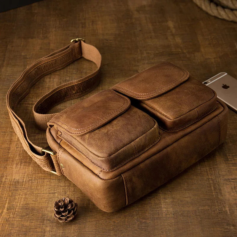 Кожаная сумка мессенджер AETOO ручной работы мужская кожаная маленькая на плечо