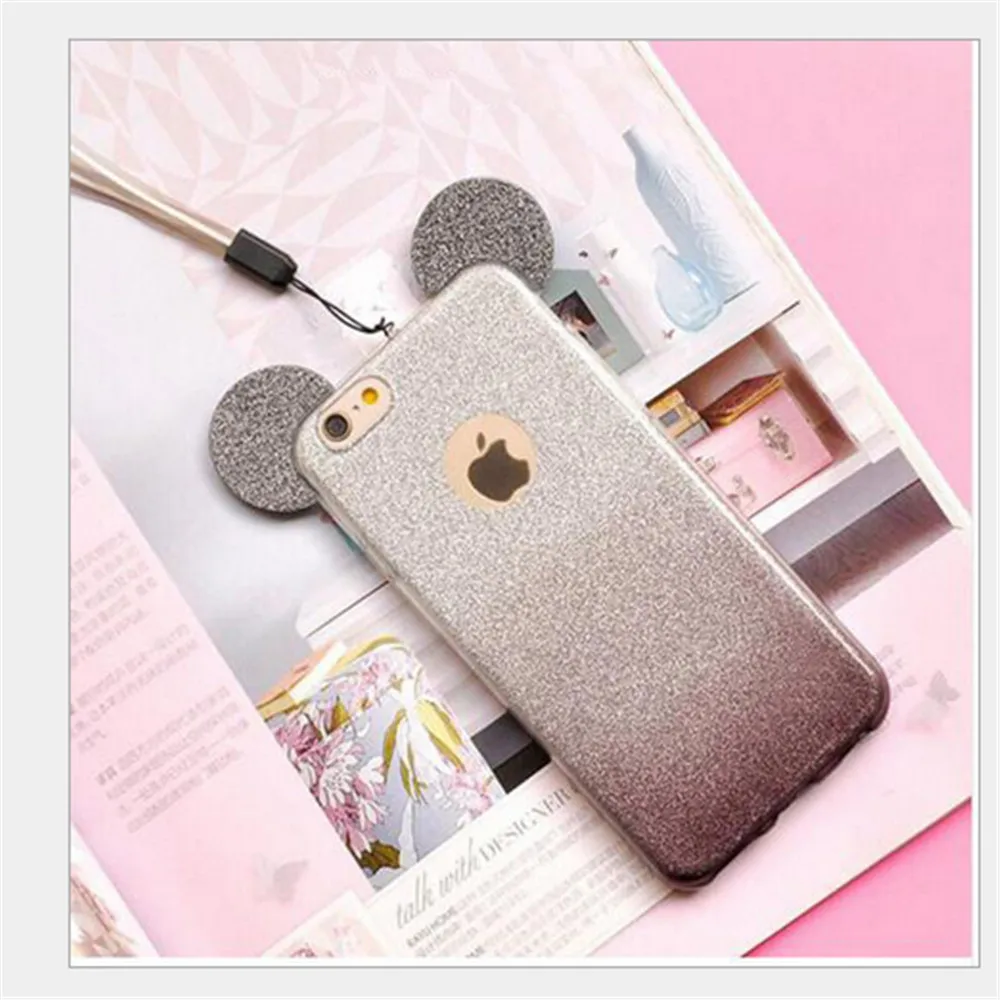 Luxury Grandient Mickey Ears Phone Case for Samsung S9 For Galaxy S8 Plus S6 S7 Edge A3 A5 A7 J3 J5 J7 2016 2017 iPhone |