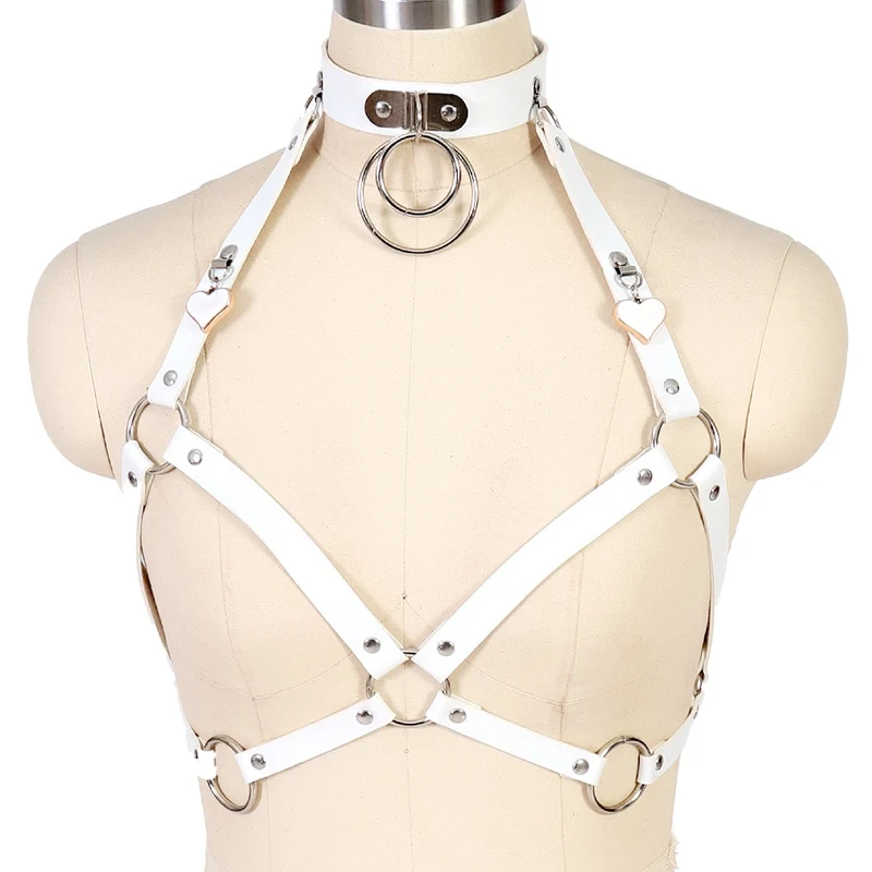 Белые кожаные Harness грудь Связывание клетка бюстгальтер пикантные черные сапоги GothicO-кольцо выдалбливают настроить белье Хэллоуин танца Фестиваль Восторженные