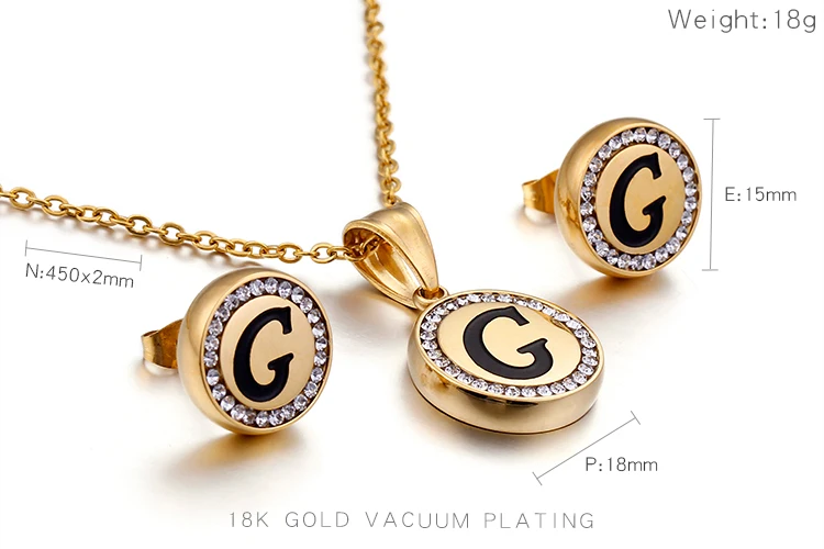 KALEN Bulgaria Gold 26 capitary Letter комплекты украшений для женщин из нержавеющей стали Начальная буква A-Z кулон комплект ожерелья и серьги