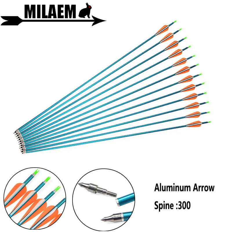 

6/12pcs 31inch Archery Aluminum Arrow Spine 300 ID6.5mm OD7.6mm 3inch Rubber Feather Compound Recurve Shooting Accessories