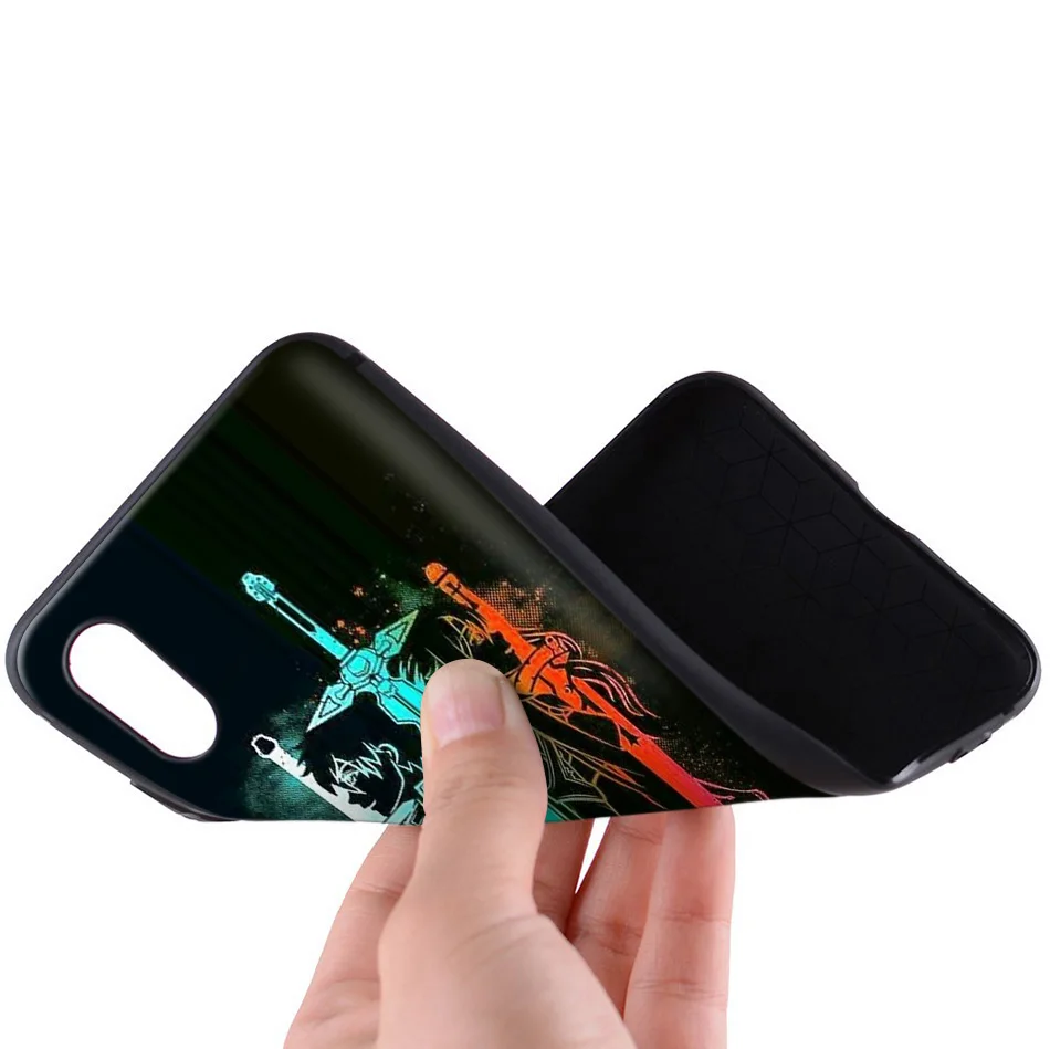 Силиконовый черный чехол для iPhone 11 Pro XR X XS MAX 7 8 6 6S Plus 5 5S SE 5C 7Plus 8Plus Phone Sword Art Online SAO аниме