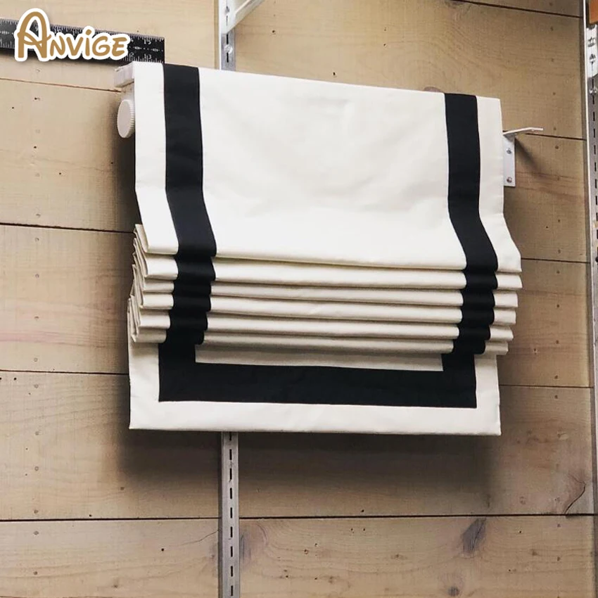 

ANVIGE White Color With Black Stripe Blackout/Light Filtering Curtain Window Blinds Roman Shades Customized