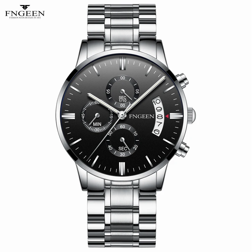 silver steel black Модные кварцевые мужские часы, мужские часы, брендовые Роскошные мужские часы, деловые наручные часы, автоматические часы с датой - Цвет: silver steel black