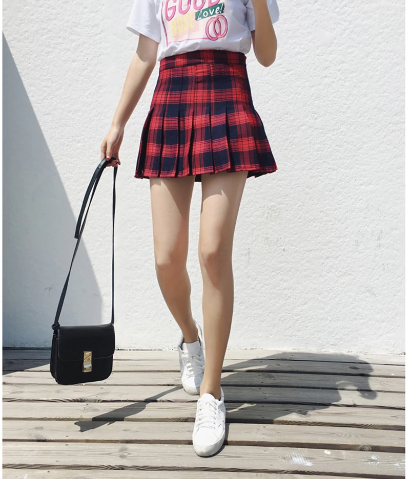 Новинка! Красная Зеленая клетчатая юбка для женщин Kawaii Harajuku мини плиссированная юбка корейская форма миди юбка Милая Высокая талия сексуальная женская нижняя часть