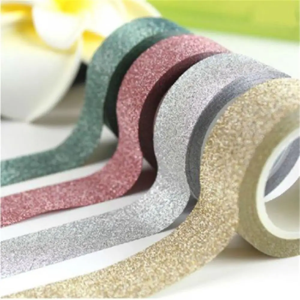 

5M DIY Self-adhesive Glitter Washi Paper Scrapbooking Tape Stickers Wedding Birthday Festival Decorations Craft Paper